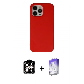 ieg™ iPhone 14 Pro Max Kılıf Ahenk Serisi - Siyah Bilvis 5in1 3D Magic Cam Ekran Koruyucu + Turuncu PVD Metal Kamera Lens
