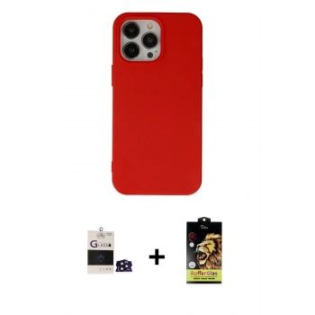 ieg™ iPhone 14 Pro Max Kılıf Ahenk Serisi - Siyah Buffer Cam Ekran Koruyucu + Derin Mor Bilvis Titan Kamera Lens