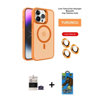 ieg™ iPhone 14 Pro Max Kılıf Akış Form - Siyah 18D Cam Ekran Koruyucu + Derin Mor Bilvis Titan Kamera Lens