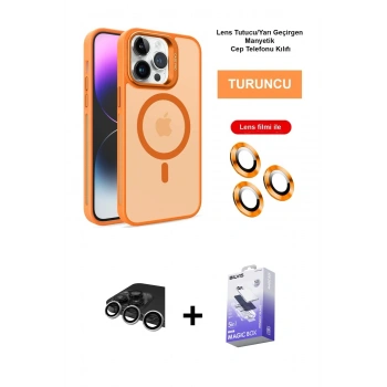ieg™ iPhone 14 Pro Max Kılıf Akış Form - Siyah Bilvis 5in1 5D Magic Hayalet Cam Ekran Koruyucu + Gümüş Raze Metal Kamera Lens