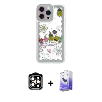 ieg™ iPhone 14 Pro Max Kılıf Çekirdek Asil - Siyah Bilvis 5in1 5D Magic Hayalet Cam Ekran Koruyucu + Turuncu PVD Metal Kamera Lens