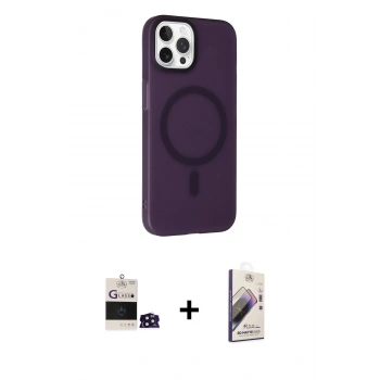 ieg™ iPhone 14 Pro Max Kılıf Çekirdek Modern Prime - Siyah Bilvis 3D Mat Cam Ekran Koruyucu + Derin Mor Bilvis Titan Kamera Lens
