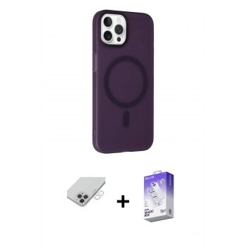 ieg™ iPhone 14 Pro Max Kılıf Çekirdek Modern Prime - Siyah Bilvis 5in1 3D Magic Cam Ekran Koruyucu + Gümüş Band Metal Kamera Lens