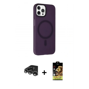 ieg™ iPhone 14 Pro Max Kılıf Çekirdek Modern Prime - Siyah Buffer Cam Ekran Koruyucu + Gümüş Raze Metal Kamera Lens
