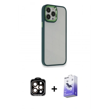 ieg™ iPhone 14 Pro Max Kılıf Eksen Doku Prime - Siyah Bilvis 5in1 5D Magic Hayalet Cam Ekran Koruyucu + Turuncu PVD Metal Kamera Lens
