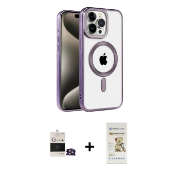 ieg™ iPhone 14 Pro Max Kılıf Eksen Form Koleksiyonu - Siyah Mat Seramik Nano Ekran Koruyucu + Gold Bilvis Titan Kamera Lens