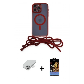 ieg™ iPhone 14 Pro Max Kılıf Eksen Özel Seri - Siyah Buffer Hayalet Cam Ekran Koruyucu + Gümüş Band Metal Kamera Lens