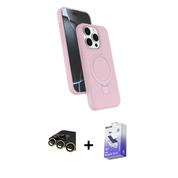 ieg™ iPhone 14 Pro Max Kılıf İz Işık Koleksiyonu - Siyah Bilvis 5in1 5D Magic Hayalet Cam Ekran Koruyucu + Gold Raze Metal Kamera Lens