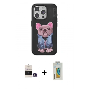 ieg™ iPhone 14 Pro Max Kılıf İz Minimal Koleksiyonu - Siyah Polymer Nano Ekran Koruyucu + Siyah Bilvis Titan Kamera Lens