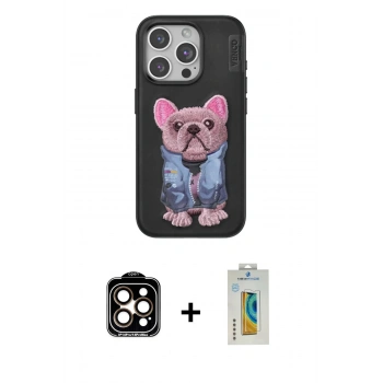 ieg™ iPhone 14 Pro Max Kılıf İz Minimal Koleksiyonu - Siyah Polymer Nano Ekran Koruyucu + Turuncu PVD Metal Kamera Lens