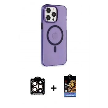ieg™ iPhone 14 Pro Max Kılıf Kıvılcım Asil Özel Seri - Siyah Buffer Hayalet Cam Ekran Koruyucu + Turuncu PVD Metal Kamera Lens