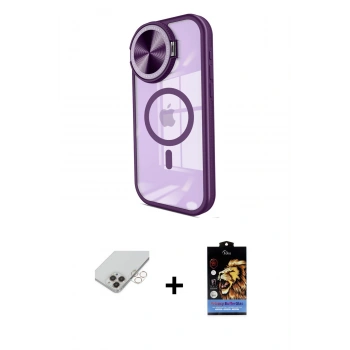 ieg™ iPhone 14 Pro Max Kılıf Kıvılcım Modern Koleksiyonu - Siyah Buffer Hayalet Cam Ekran Koruyucu + Gold Band Metal Kamera Lens