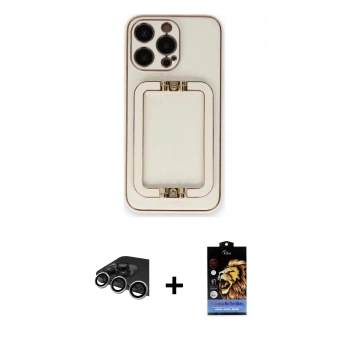 ieg™ iPhone 14 Pro Max Kılıf Kozmos Minimal Prime - Siyah Buffer Hayalet Cam Ekran Koruyucu + Gümüş Raze Metal Kamera Lens