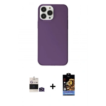 ieg™ iPhone 14 Pro Max Kılıf Kutup Doku Koleksiyonu - Siyah Buffer Hayalet Cam Ekran Koruyucu + Derin Mor Bilvis Titan Kamera Lens