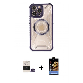 ieg™ iPhone 14 Pro Max Kılıf Kutup Modern - Siyah Buffer Hayalet Cam Ekran Koruyucu + Gümüş Bilvis Titan Kamera Lens