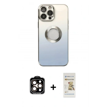 ieg™ iPhone 14 Pro Max Kılıf Kutup Yansıma Özel Seri - Siyah Mat Seramik Nano Ekran Koruyucu + Turuncu PVD Metal Kamera Lens