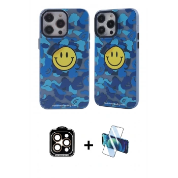 ieg™ iPhone 14 Pro Max Kılıf Nova Doku Koleksiyonu - Siyah 3D Antistatik Cam Ekran Koruyucu + Turuncu PVD Metal Kamera Lens
