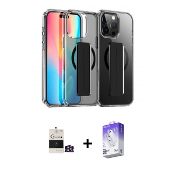 ieg™ iPhone 14 Pro Max Kılıf Nova Işık Koleksiyonu - Siyah Bilvis 5in1 3D Magic Cam Ekran Koruyucu + Gold Bilvis Titan Kamera Lens