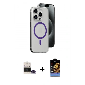 ieg™ iPhone 14 Pro Max Kılıf Odak Form Özel Seri - Siyah Buffer Hayalet Cam Ekran Koruyucu + Gümüş Bilvis Titan Kamera Lens
