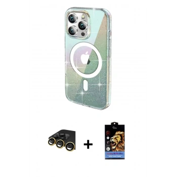 ieg™ iPhone 14 Pro Max Kılıf Odak Modern Serisi - Siyah Buffer Hayalet Cam Ekran Koruyucu + Gold Raze Metal Kamera Lens