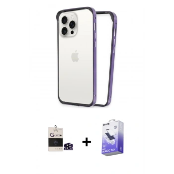 ieg™ iPhone 14 Pro Max Kılıf Pusula Asil Koleksiyonu - Siyah Bilvis 5in1 5D Magic Hayalet Cam Ekran Koruyucu + Siyah Bilvis Titan Kamera Lens