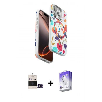 ieg™ iPhone 14 Pro Max Kılıf Siluet Doku - Siyah Bilvis 5in1 3D Magic Cam Ekran Koruyucu + Siyah Bilvis Titan Kamera Lens