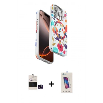 ieg™ iPhone 14 Pro Max Kılıf Siluet Doku - Siyah Joko 5D Cam + Siyah Bilvis Titan Kamera Lens
