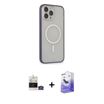 ieg™ iPhone 14 Pro Max Kılıf Siluet Işık Koleksiyonu - Siyah Bilvis 5in1 5D Magic Hayalet Cam Ekran Koruyucu + Gümüş Bilvis Titan Kamera Lens