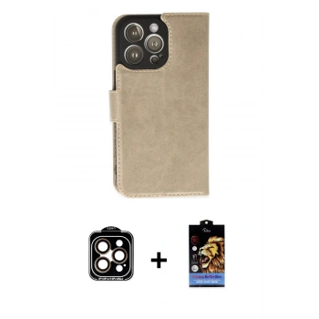ieg™ iPhone 14 Pro Max Kılıf Siluet Işık Serisi - Siyah Buffer Hayalet Cam Ekran Koruyucu + Turuncu PVD Metal Kamera Lens