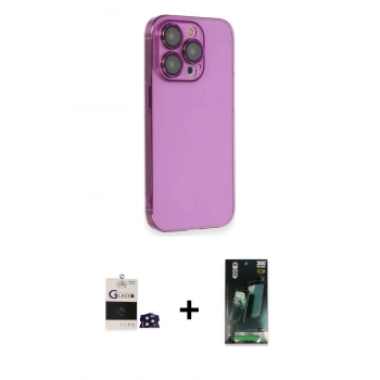 ieg™ iPhone 14 Pro Max Kılıf Siluet Minimal Özel Seri - Şeffaf 360 Full Body Arka Koruyucu + Derin Mor Bilvis Titan Kamera Lens