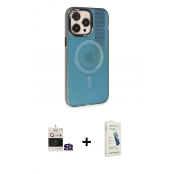 ieg™ iPhone 14 Pro Max Kılıf Siluet Modern Koleksiyonu - Şeffaf Pasifik Cam Ekran Koruyucu + Gümüş Bilvis Titan Kamera Lens