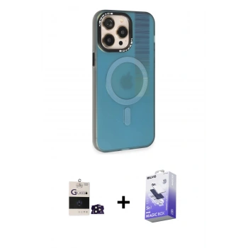 ieg™ iPhone 14 Pro Max Kılıf Siluet Modern Koleksiyonu - Siyah Bilvis 5in1 5D Magic Hayalet Cam Ekran Koruyucu + Derin Mor Bilvis Titan Kamera Lens