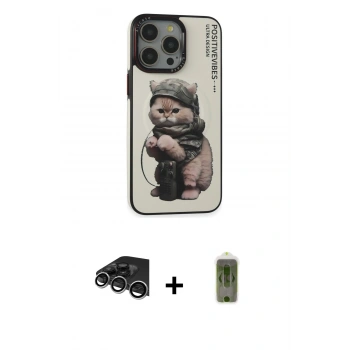 ieg™ iPhone 14 Pro Max Kılıf Siluet Modern Özel Seri - Siyah Joko Magic 5D Hayalet Cam + Gümüş Raze Metal Kamera Lens