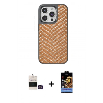 ieg™ iPhone 14 Pro Max Kılıf Vadi Özel Seri - Siyah Buffer Hayalet Cam Ekran Koruyucu + Gold Bilvis Titan Kamera Lens
