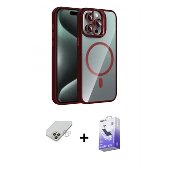 ieg™ iPhone 14 Pro Max Kılıf Yadigar Asil Koleksiyonu - Siyah Bilvis 5in1 5D Magic Hayalet Cam Ekran Koruyucu + Gold Band Metal Kamera Lens