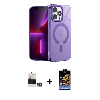 ieg™ iPhone 14 Pro Max Kılıf Yankı Çizgi - Siyah Buffer Hayalet Cam Ekran Koruyucu + Gümüş Bilvis Titan Kamera Lens