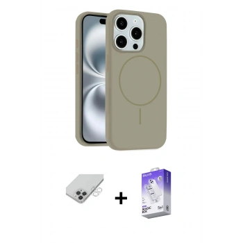 ieg™ iPhone 14 Pro Max Kılıf Yankı Form Serisi - Siyah Bilvis 5in1 3D Magic Cam Ekran Koruyucu + Gümüş Band Metal Kamera Lens