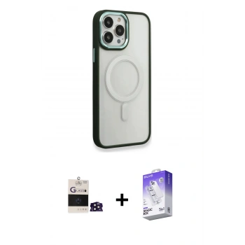 ieg™ iPhone 14 Pro Max Kılıf Yankı Işık Özel Seri - Siyah Bilvis 5in1 3D Magic Cam Ekran Koruyucu + Derin Mor Bilvis Titan Kamera Lens