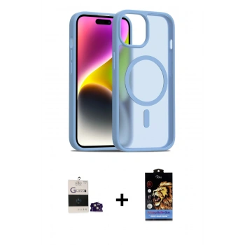 ieg™ iPhone 15 Kılıf Siluet Minimal Prime - Siyah Buffer Hayalet Cam Ekran Koruyucu + Pembe Bilvis Titan Kamera Lens