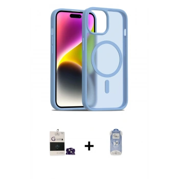 ieg™ iPhone 15 Kılıf Siluet Minimal Prime - Siyah Joko Magic 5D Cam + Pembe Bilvis Titan Kamera Lens