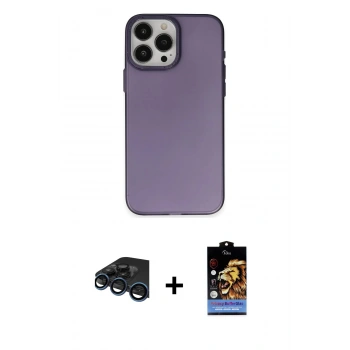 ieg™ iPhone 15 Pro Kılıf Ahenk Çizgi Prime - Siyah Buffer Hayalet Cam Ekran Koruyucu + Lacivert Raze Metal Kamera Lens