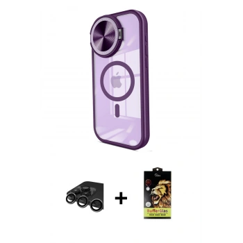 ieg™ iPhone 15 Pro Kılıf Kıvılcım Modern Koleksiyonu - Siyah Buffer Cam Ekran Koruyucu + Titanyum Gri Raze Metal Kamera Lens