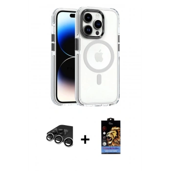 ieg™ iPhone 15 Pro Kılıf Kozmos Doku Koleksiyonu - Siyah Buffer Hayalet Cam Ekran Koruyucu + Gümüş Raze Metal Kamera Lens