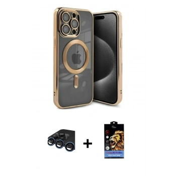 ieg™ iPhone 15 Pro Kılıf Nova Işık Özel Seri - Siyah Buffer Hayalet Cam Ekran Koruyucu + Lacivert Raze Metal Kamera Lens