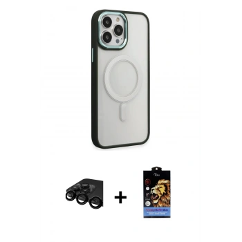 ieg™ iPhone 15 Pro Kılıf Yankı Işık Özel Seri - Siyah Buffer Hayalet Cam Ekran Koruyucu + Siyah Raze Metal Kamera Lens
