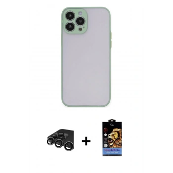 ieg™ iPhone 15 Pro Max Kılıf Ahenk Çizgi Serisi - Siyah Buffer Hayalet Cam Ekran Koruyucu + Titanyum Gri Raze Metal Kamera Lens