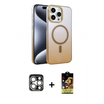 ieg™ iPhone 15 Pro Max Kılıf Ahenk Doku Özel Seri - Siyah Buffer Cam Ekran Koruyucu + Gümüş PVD Metal Kamera Lens