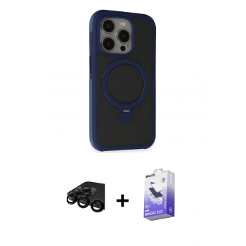 ieg™ iPhone 15 Pro Max Kılıf Ahenk Yansıma Özel Seri - Siyah Bilvis 5in1 5D Magic Hayalet Cam Ekran Koruyucu + Siyah Raze Metal Kamera Lens