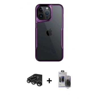 ieg™ iPhone 15 Pro Max Kılıf Akış Çizgi Koleksiyonu - Siyah Vanessa Magic Hayalet Cam + Titanyum Gri Raze Metal Kamera Lens