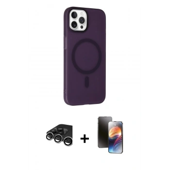 ieg™ iPhone 15 Pro Max Kılıf Çekirdek Modern Prime - Siyah 3D Antistatik Mat Seramik Nano Ekran Koruyucu + Gümüş Raze Metal Kamera Lens
